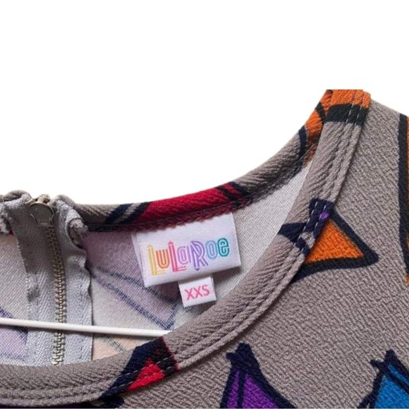 Lula Roe Gray Short-sleeve Amelia Dress with Multicolor Triangles, XXS, NWT - Picture 6 of 6